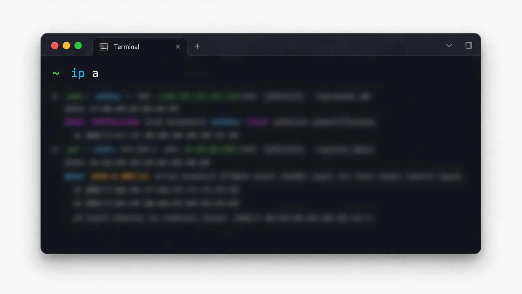 Linux'ta ip komutuyla ağ arayüzü ve IP adresi bilgisini gösteren terminal penceresi