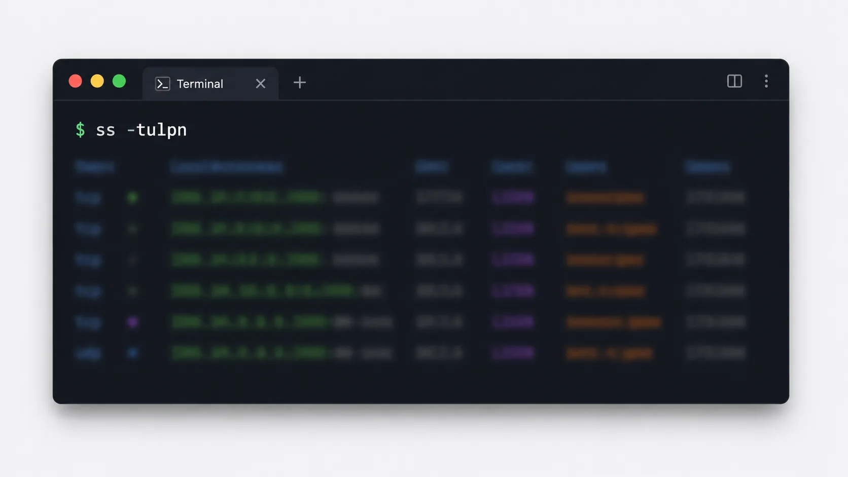 Linux'ta ss komutuyla açık portları ve dinleyen servisleri gösteren terminal penceresi