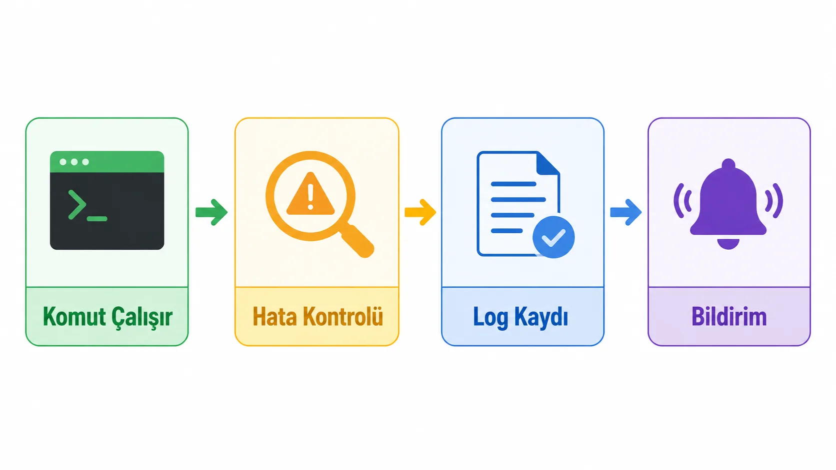 Bash betiğinde hata yönetimi sürecini gösteren infografik