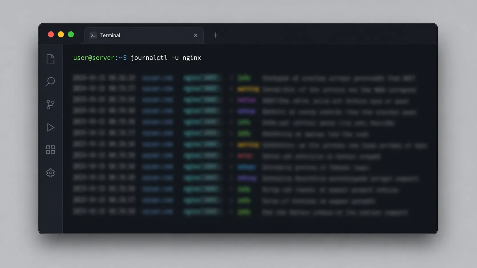 Terminal ekranında journalctl -u nginx.service komutuyla servis loglarının filtrelenmesi