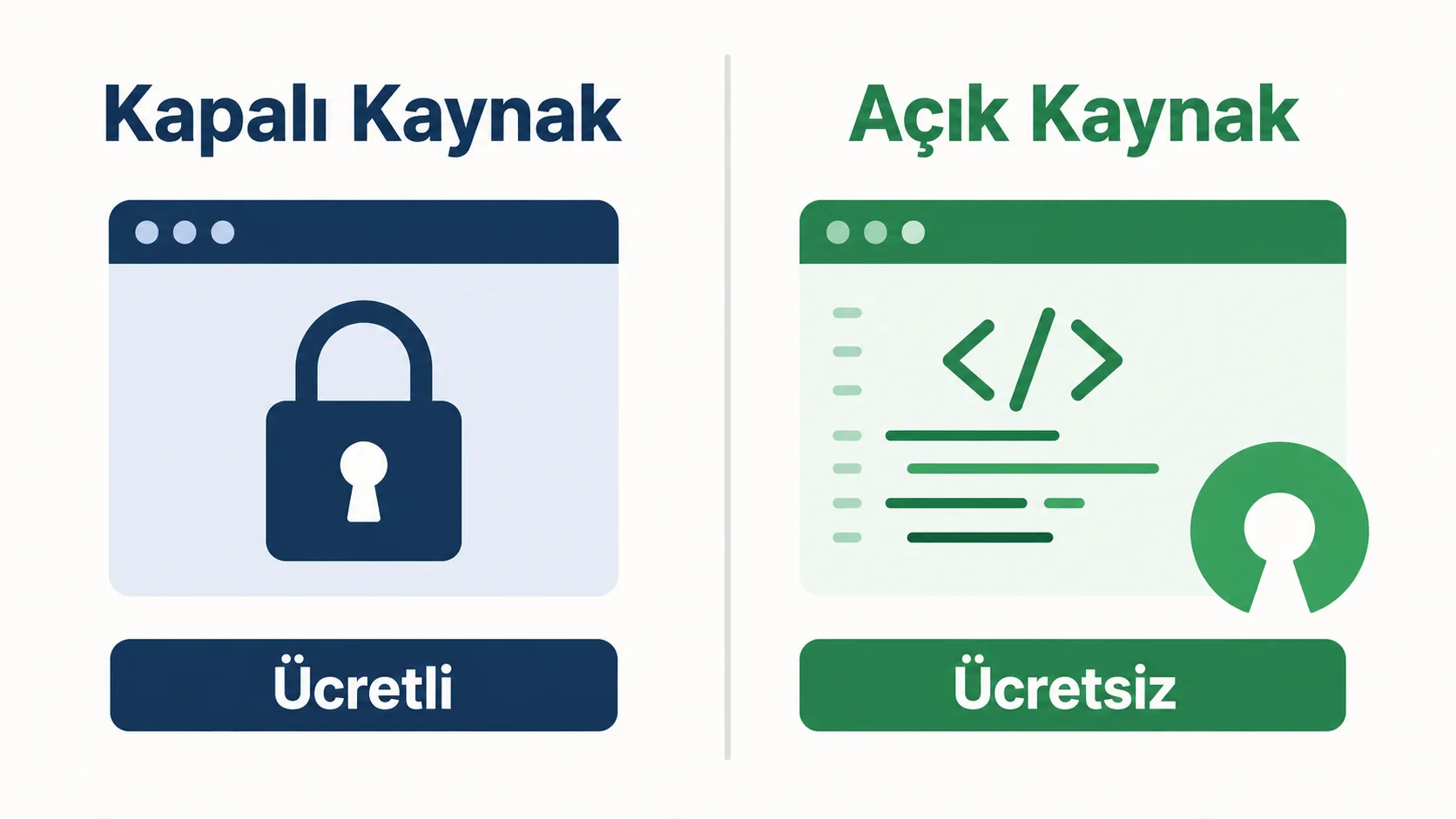 Windows ve macOS ile Linux arasındaki temel farkları gösteren karşılaştırma şeması