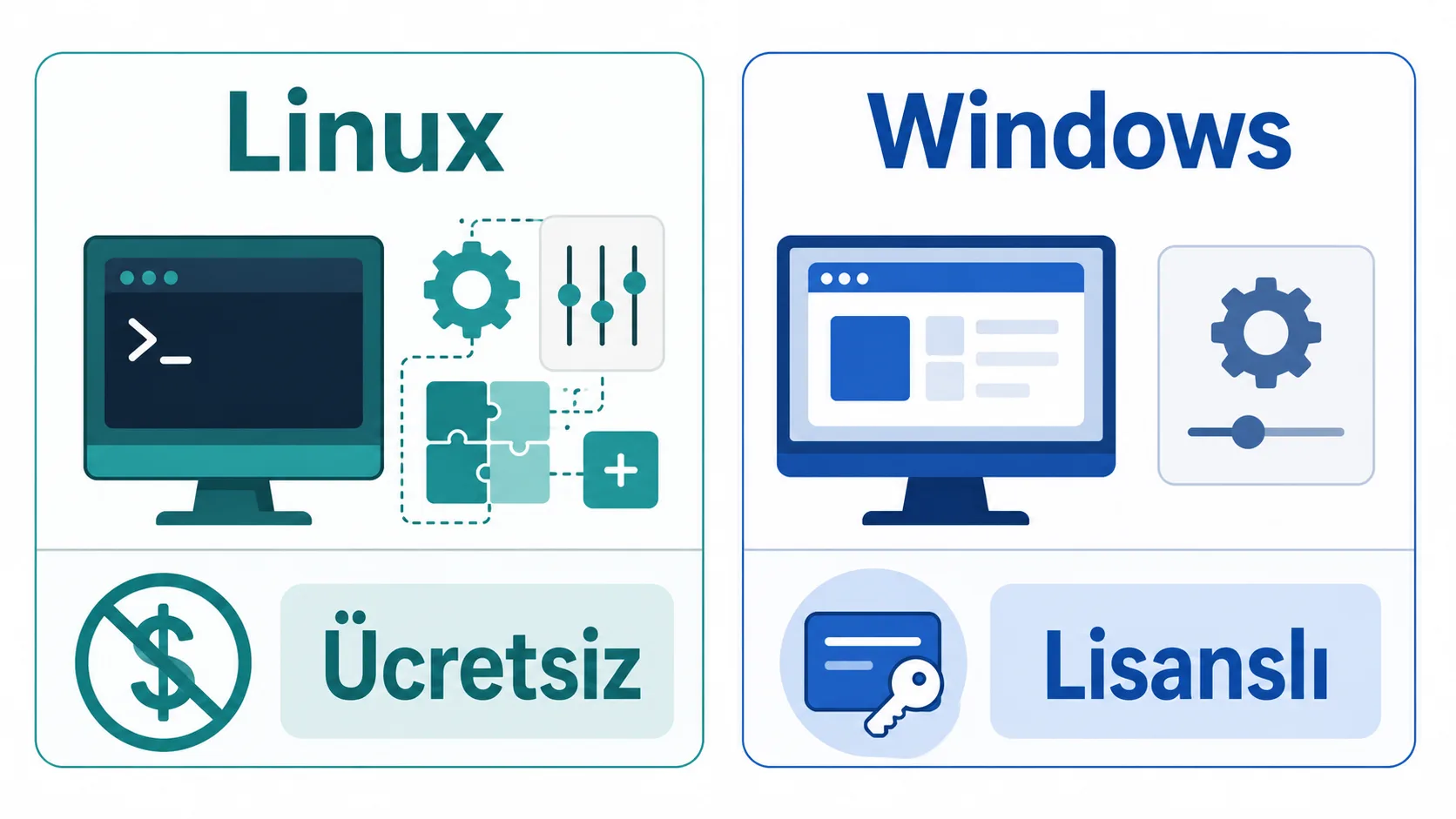 Linux ve Windows'un lisans maliyeti ile özelleştirme derinliği açısından karşılaştırması
