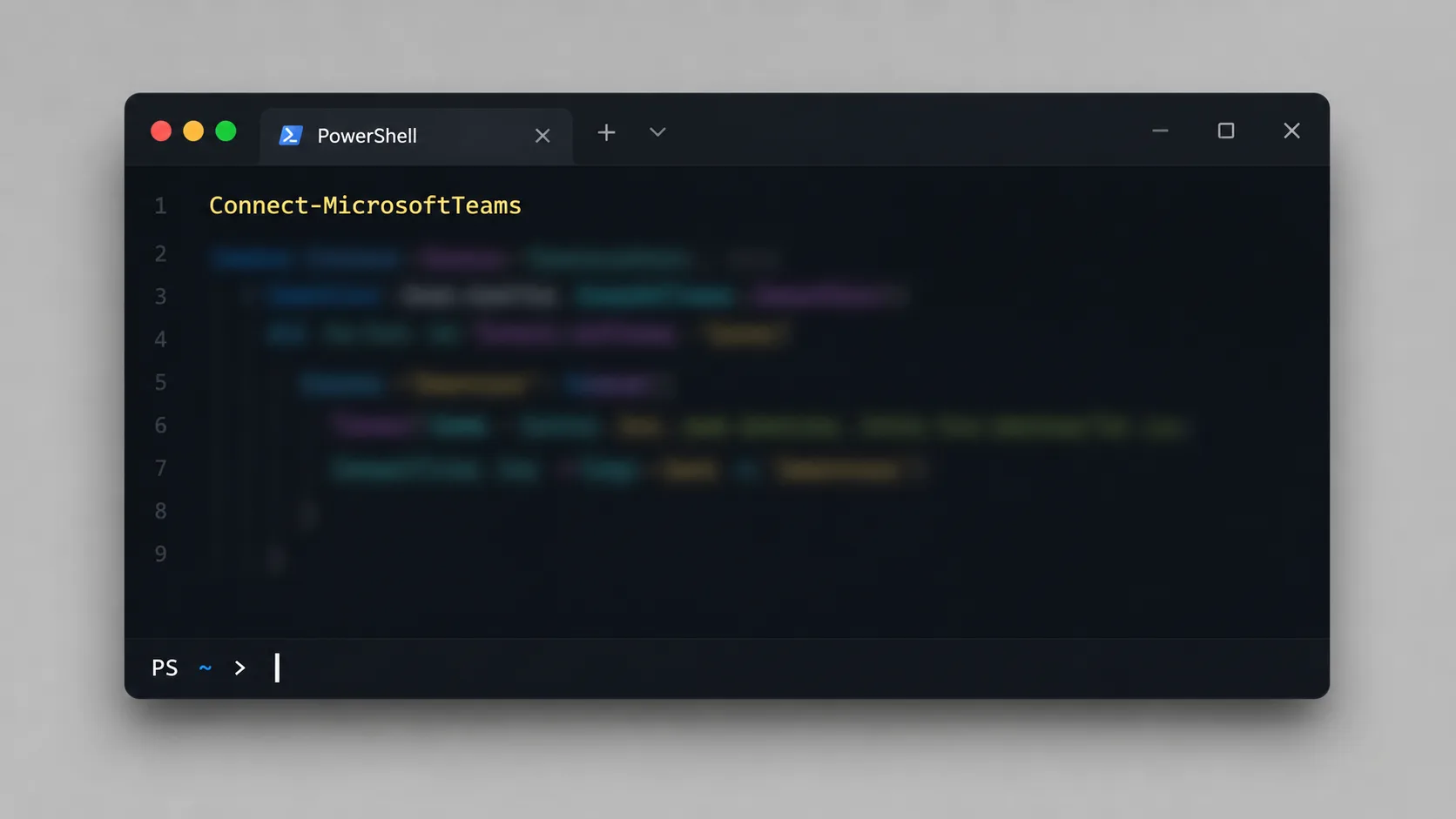 PowerShell ile Teams politikası atayan komut satırının stilize edilmiş görünümü