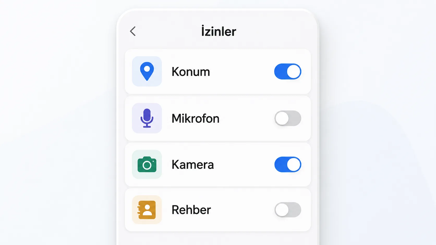Uygulama izin ayarları panelinde konum ve mikrofon erişiminin gösterildiği arayüz