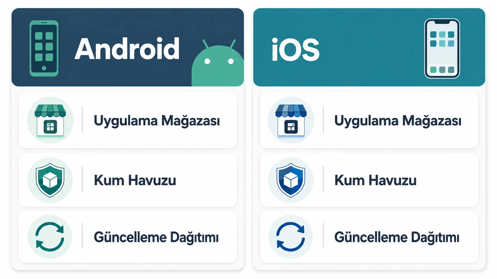 Android ve iOS güvenlik yaklaşımlarının yan yana karşılaştırıldığı infografik