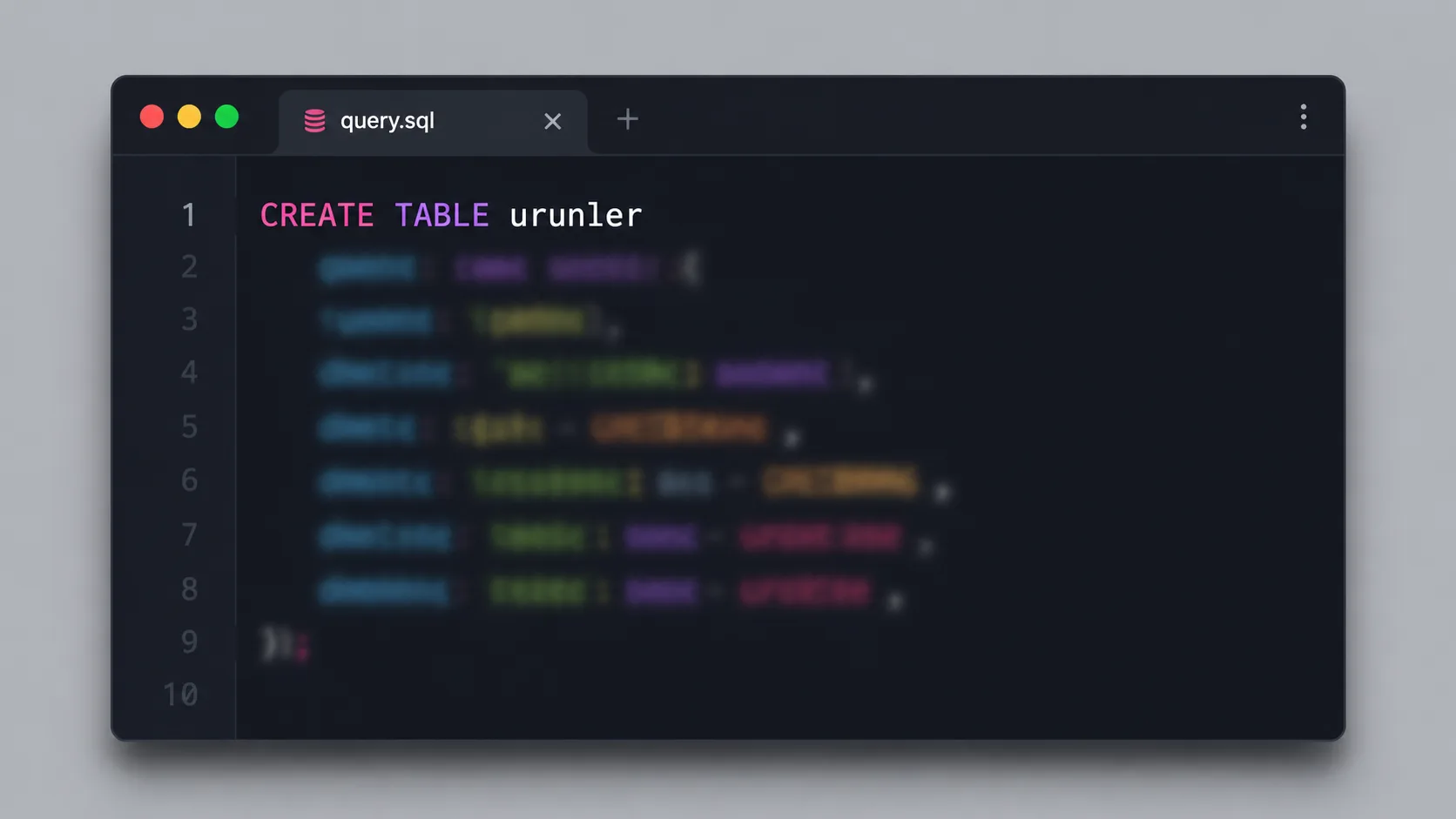 MySQL'de CREATE TABLE komutuyla sütun tipleri tanımlanan bir tablo şeması örneği