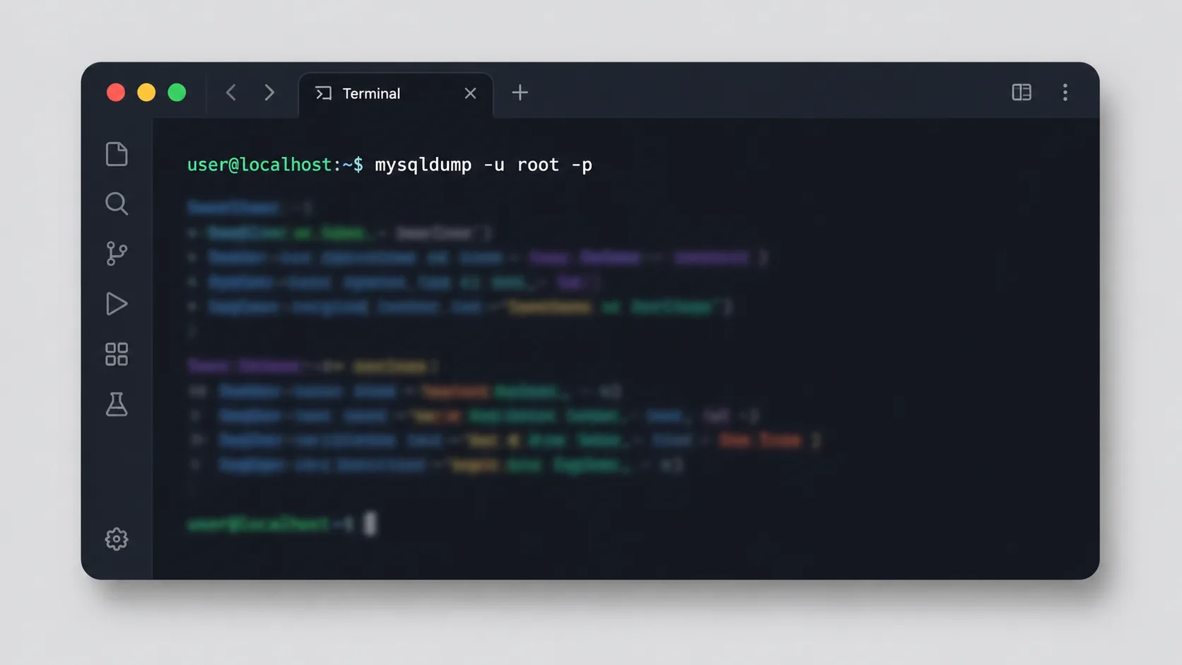 Terminalde mysqldump komutuyla veritabanı yedeği alınırken görünen ekran