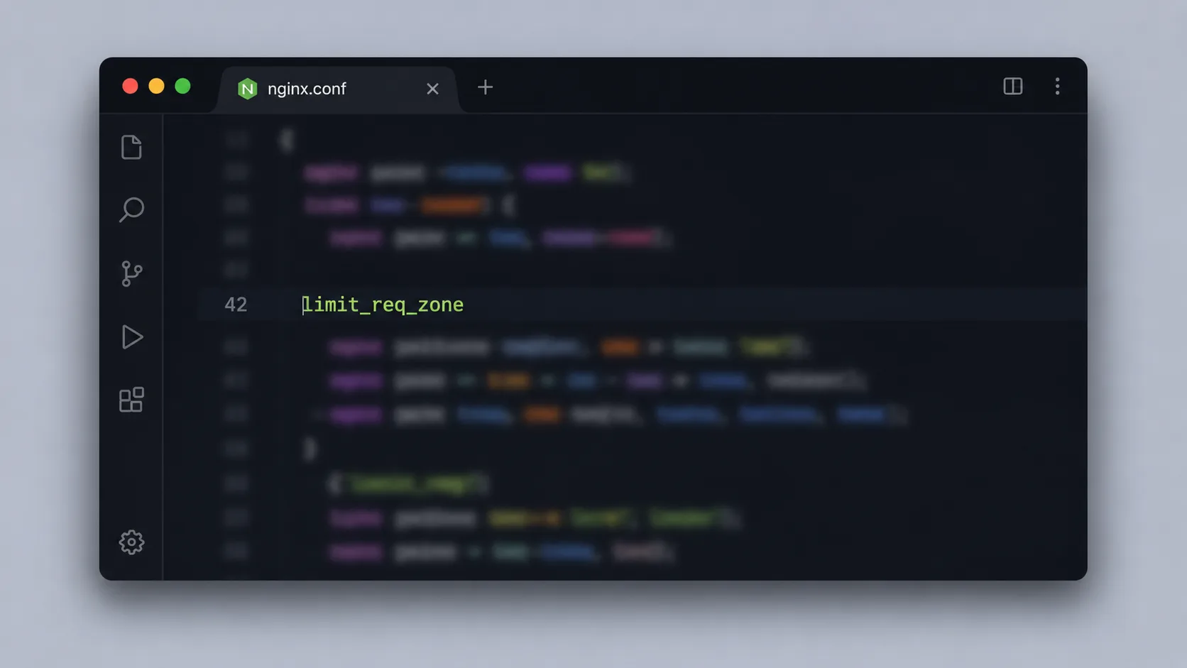 Nginx yapılandırma dosyasında hız sınırlama kuralı tanımlanan terminal görünümü