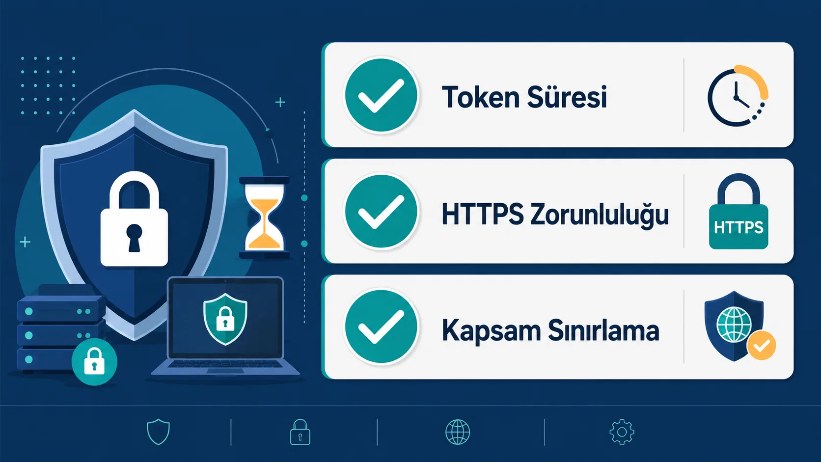 OAuth güvenliğinde dikkat edilmesi gereken noktaları özetleyen kontrol listesi