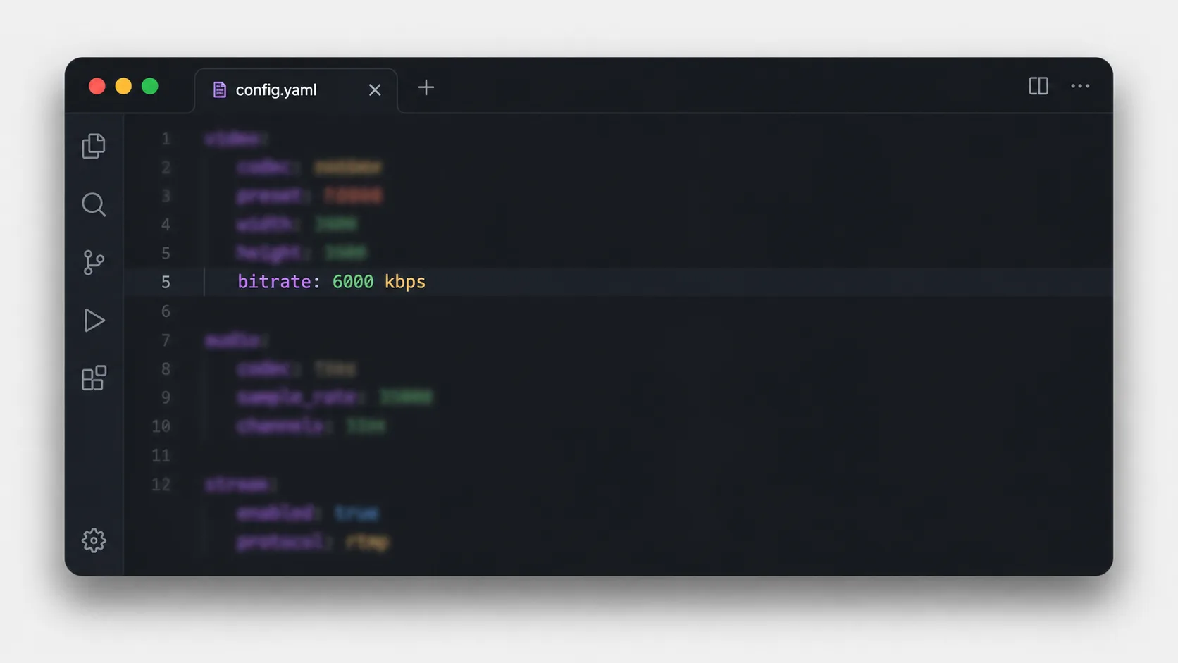 Canlı yayın bit hızı ayarlarını gösteren stilize terminal penceresi
