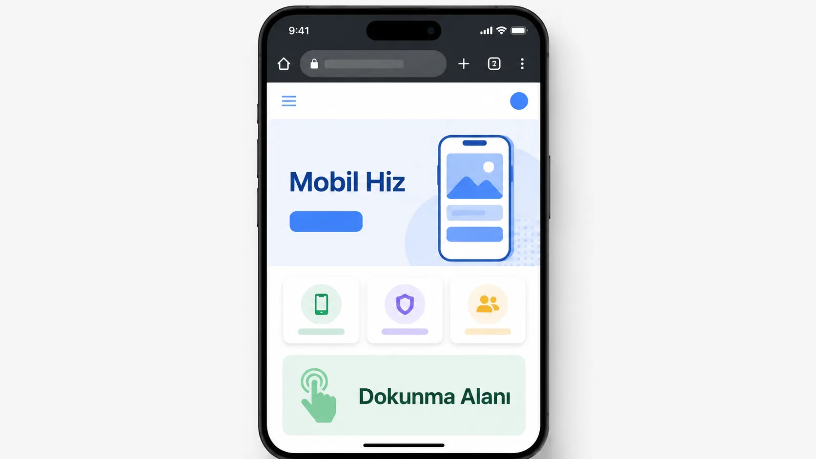 Mobil uyumlu bir sayfanın duyarlı tasarımını gösteren telefon ekranı arayüz taslağı