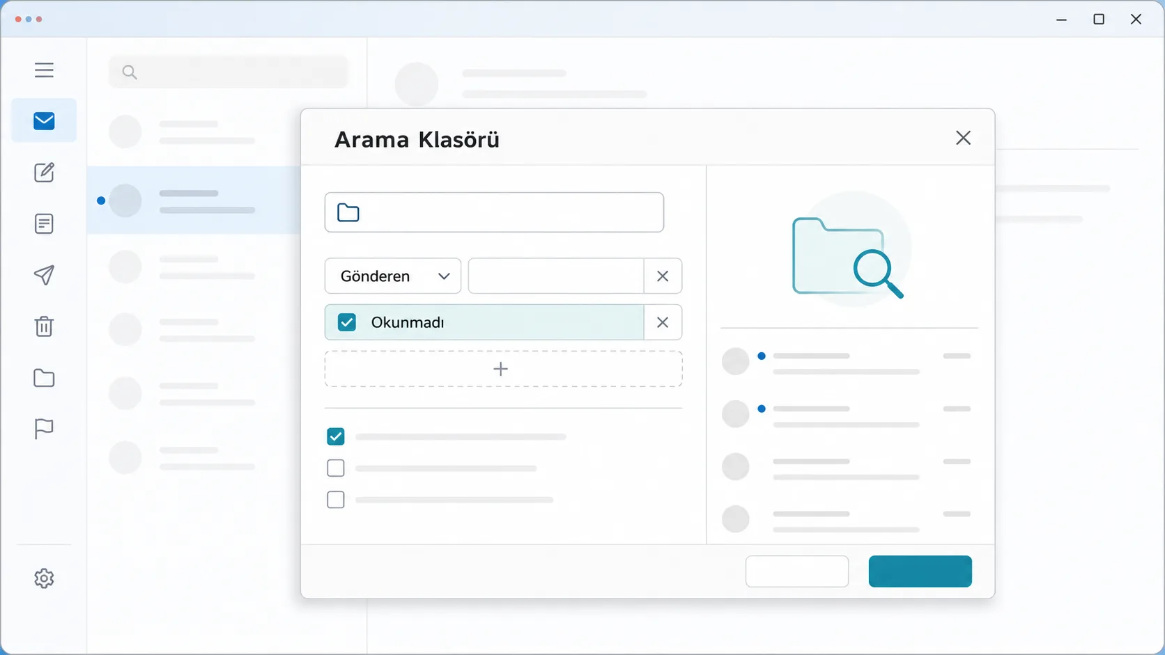 Outlook arama klasörü oluşturma ekranının stilize görünümü