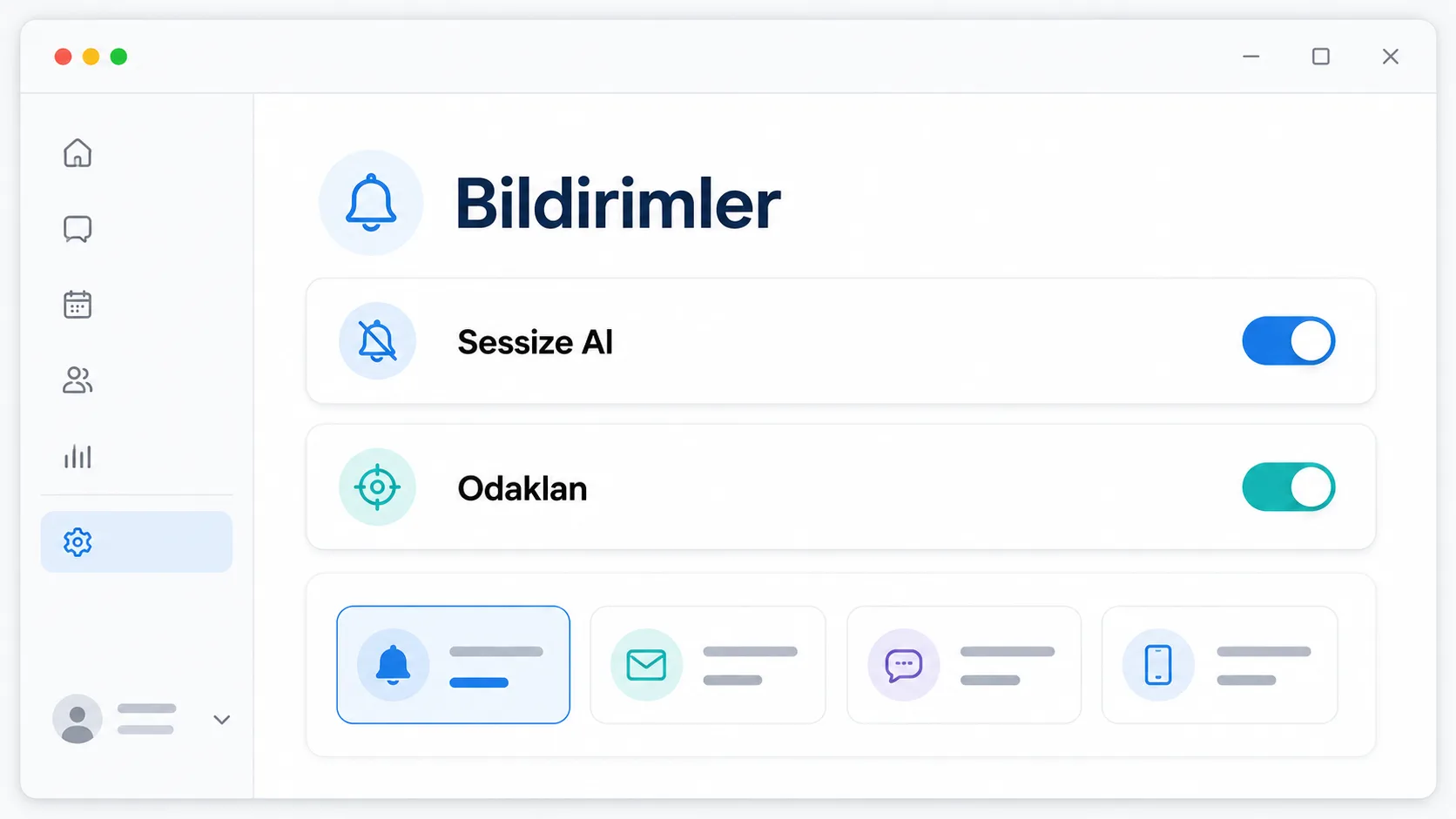 Bildirim ve odak ayarlarını gösteren stilize kontrol paneli