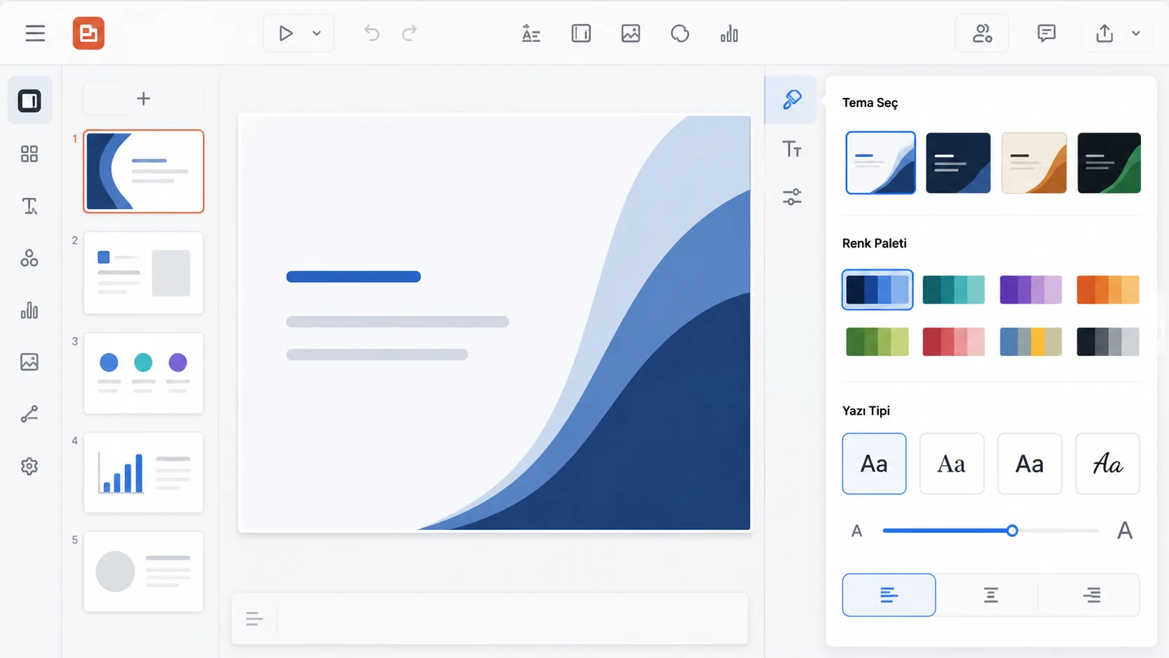 PowerPoint tema ve renk paleti seçim panelinin stilize arayüz görünümü