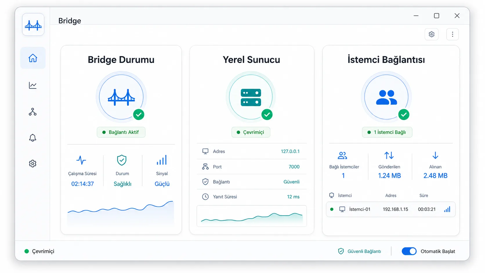 ProtonMail Bridge masaüstü istemci bağlantı ayarları arayüzü