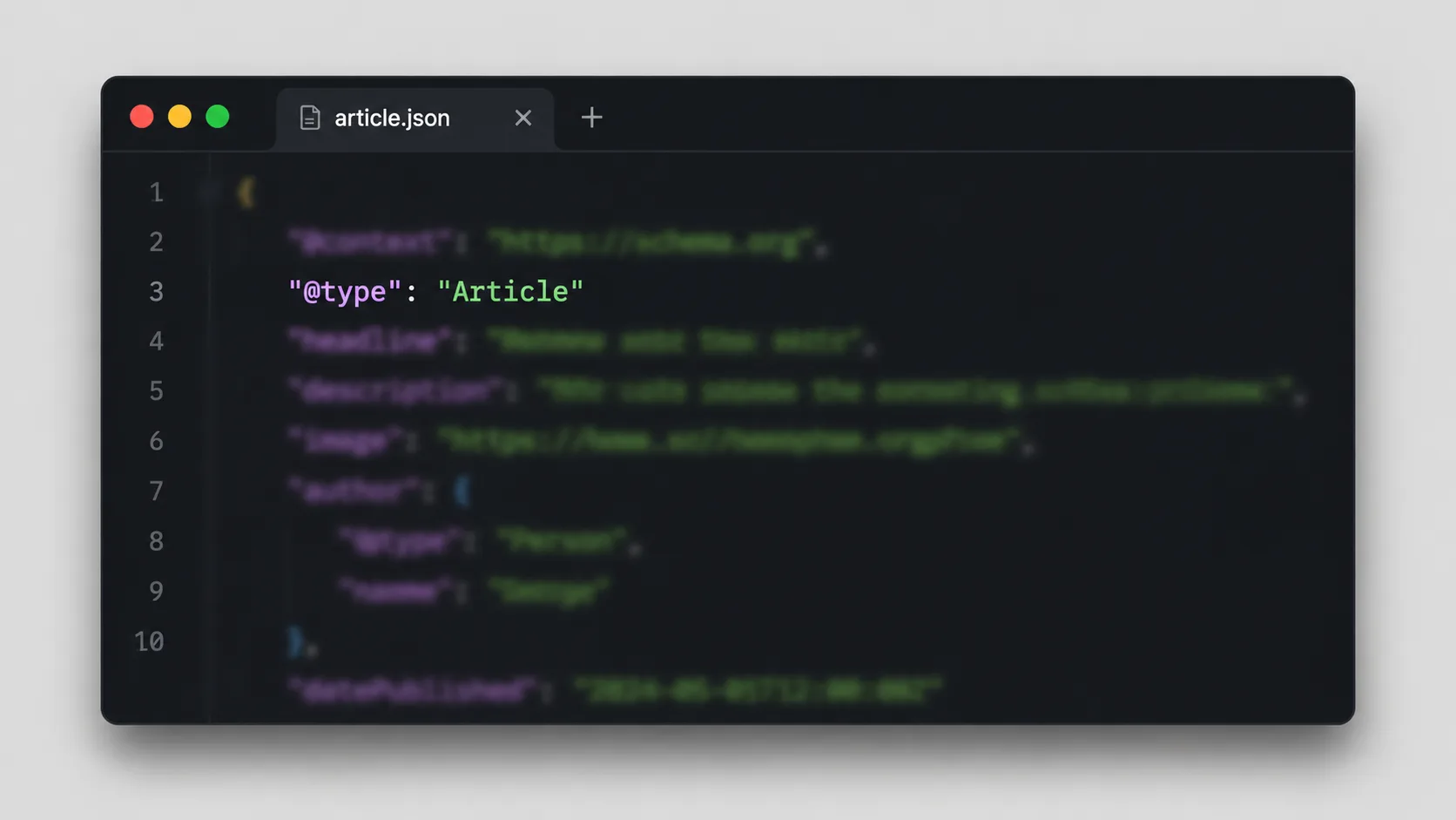 Sayfa başına eklenen JSON-LD yapısal veri kod bloğunu gösteren pencere