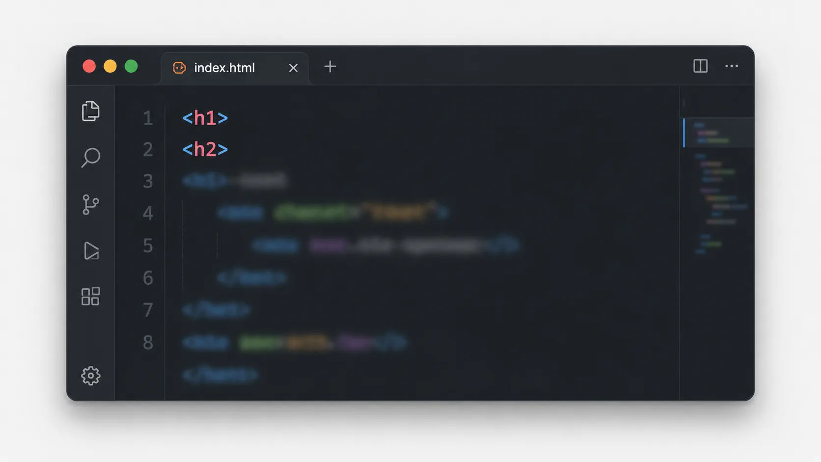 HTML başlık hiyerarşisi kodunu gösteren editör penceresi