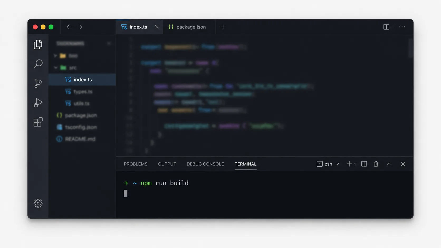 VS Code entegre terminalde görev çalıştırma komutunu gösteren pencere