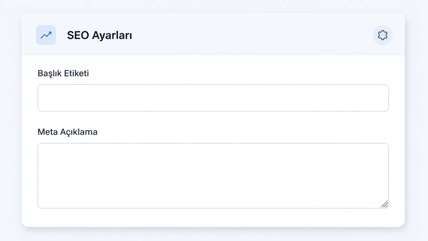 Site başlığı ve meta açıklama alanlarını gösteren SEO ayar paneli mock-up