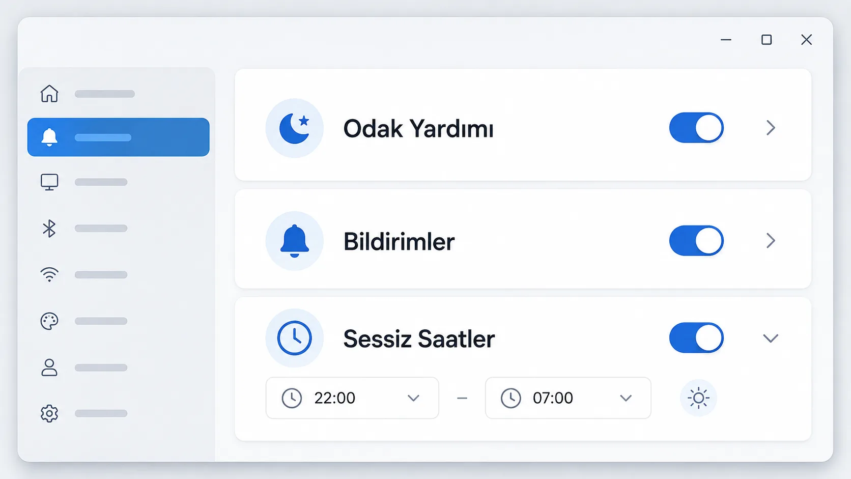 Windows 11 bildirim ve odak yardımı ayarlarının stilize görünümü