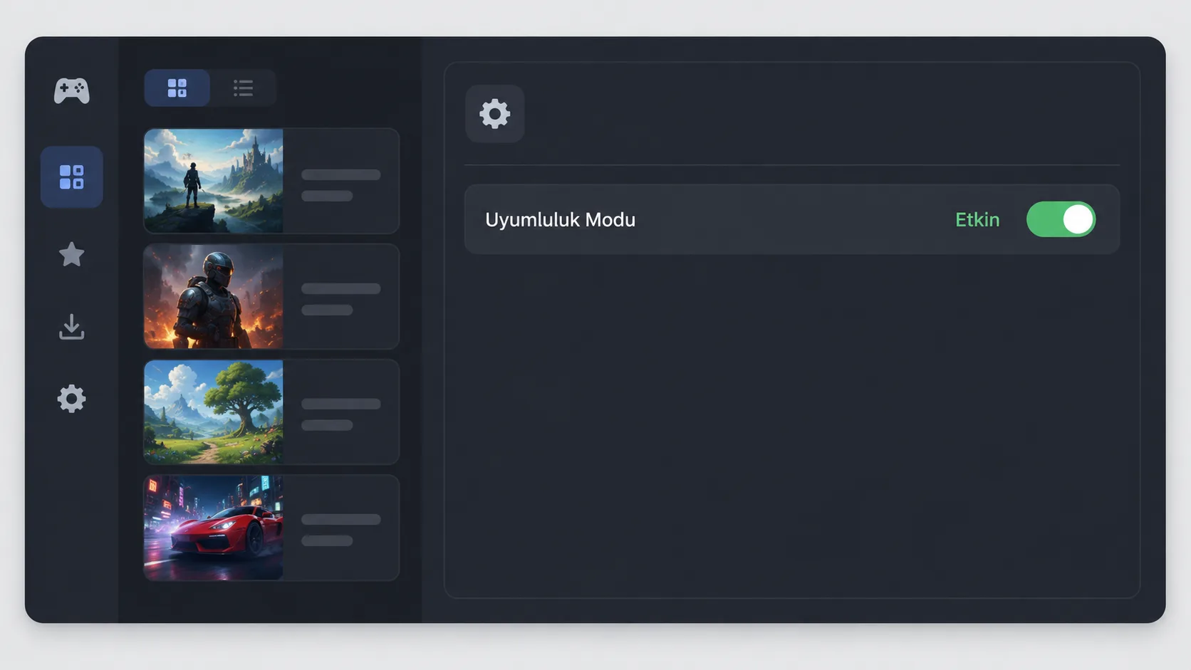 Steam Proton uyumluluk ayarının açık olduğu bir oyun kütüphanesi arayüzü