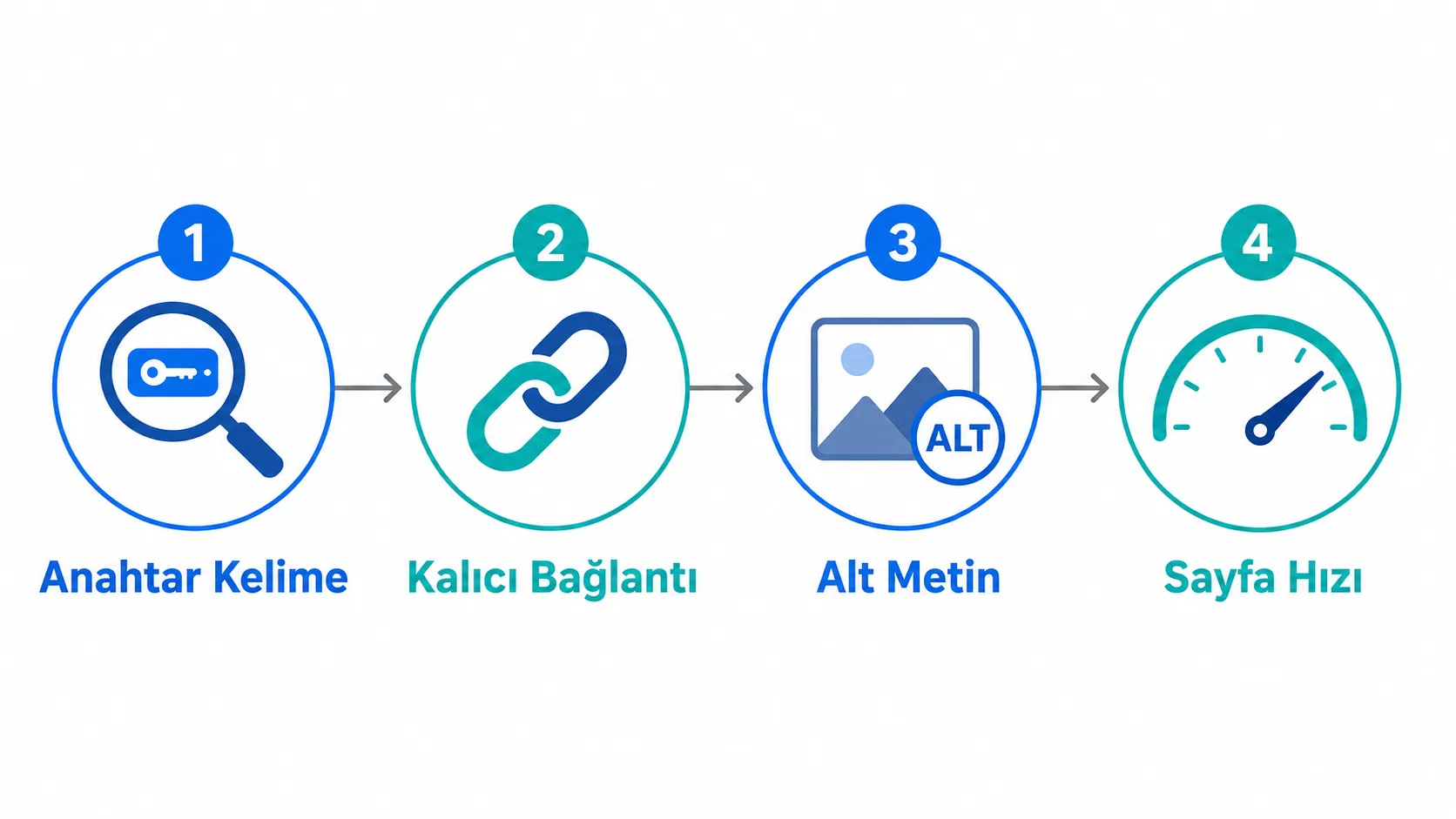 WordPress SEO adımlarını gösteren akış şeklinde bilgi grafiği