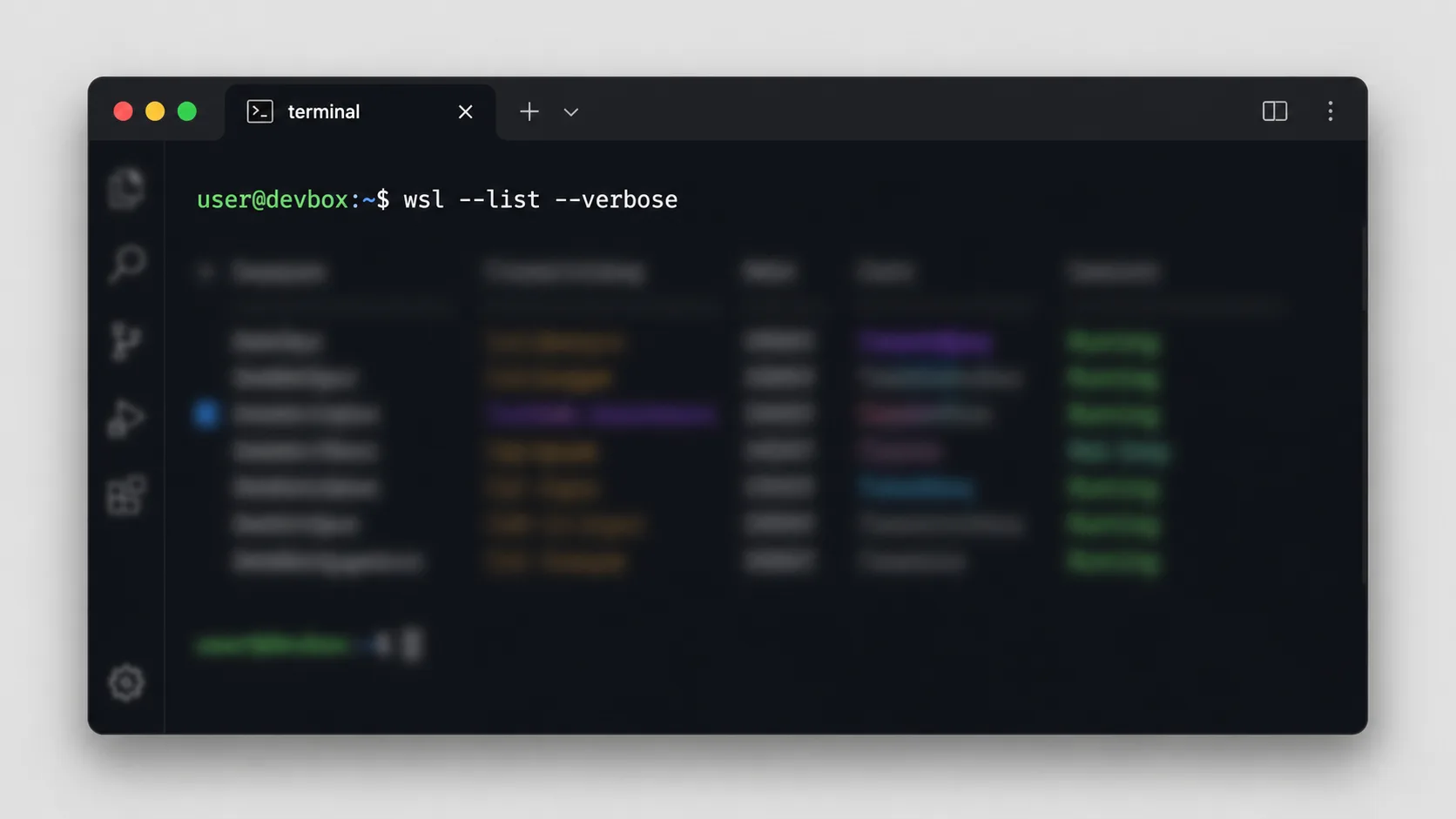 WSL dağıtım listesini gösteren PowerShell terminal ekranı