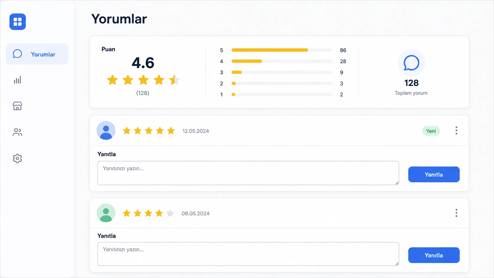 Google Business Profile yorum yanıtlama ekranının stilize arayüz görünümü
