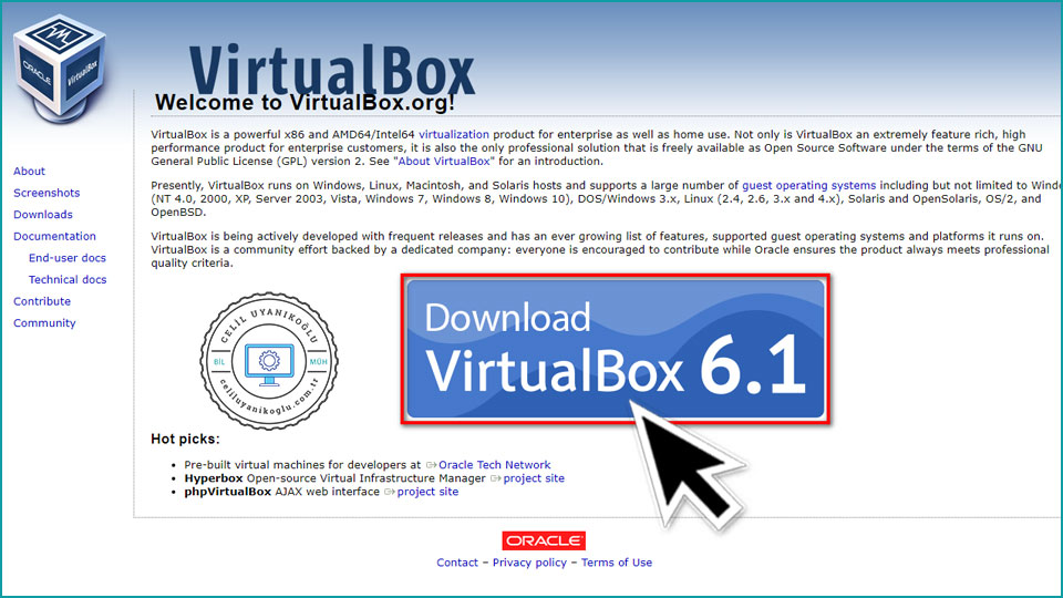 VirtualBox ana sayfa